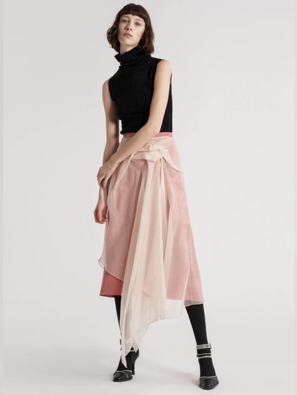 SIES MARJAN Nadine Asymmetrical Overlay Crepe Midi Skirt US 2 Org $1,245